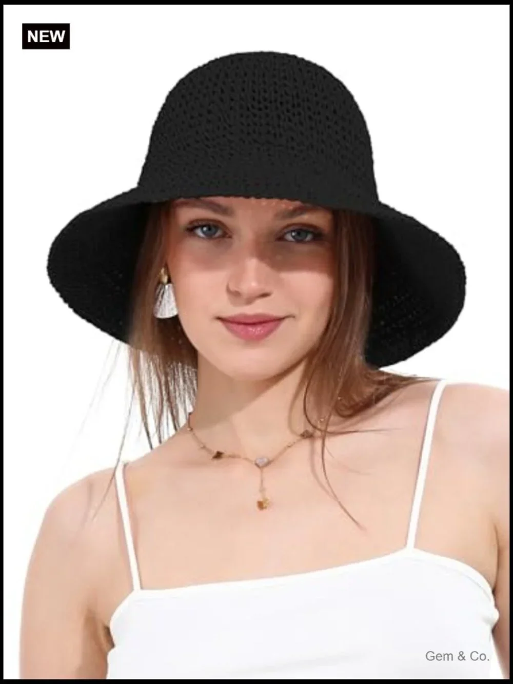 Handmade Crochet Straw Bucket Sun Hat Foldable Travel Cap Summer